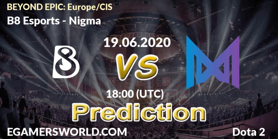 Prognose für das Spiel B8 Esports VS Nigma. 19.06.20. Dota 2 - BEYOND EPIC: Europe/CIS