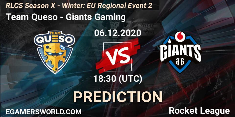 Prognose für das Spiel Team Queso VS Giants Gaming. 06.12.2020 at 19:00. Rocket League - RLCS Season X - Winter: EU Regional Event 2