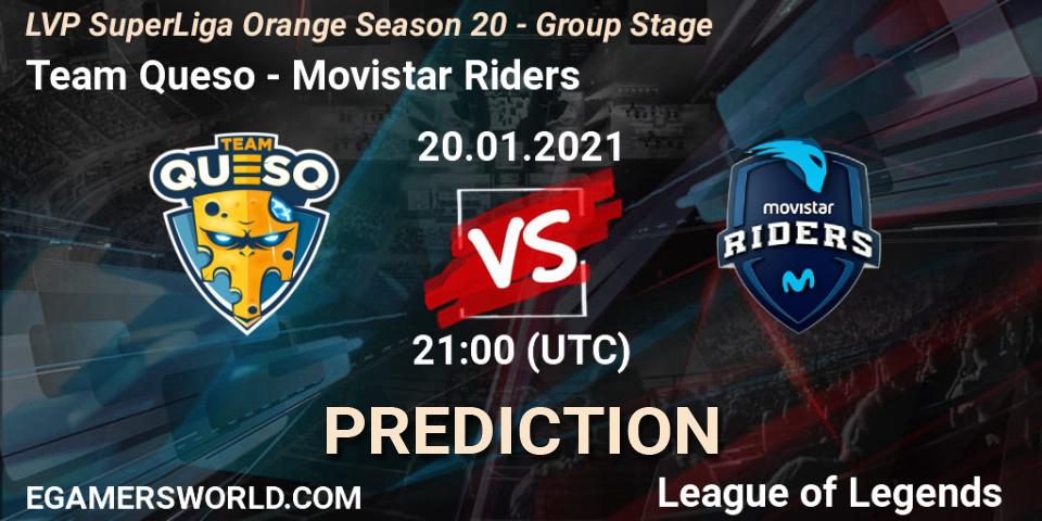 Prognose für das Spiel Team Queso VS Movistar Riders. 20.01.2021 at 21:00. LoL - LVP SuperLiga Orange Season 20 - Group Stage