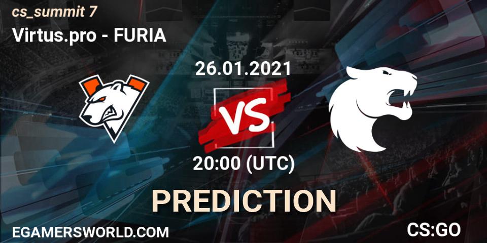 Prognose für das Spiel Virtus.pro VS FURIA. 26.01.2021 at 20:00. Counter-Strike (CS2) - cs_summit 7