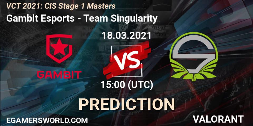 Prognose für das Spiel Gambit Esports VS Team Singularity. 18.03.2021 at 15:00. VALORANT - VCT 2021: CIS Stage 1 Masters