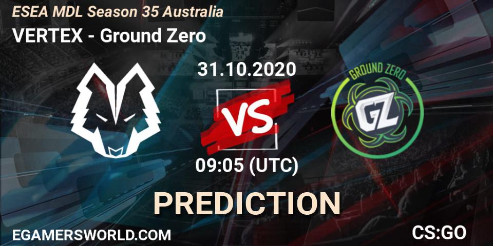Prognose für das Spiel VERTEX VS Ground Zero. 31.10.20. CS2 (CS:GO) - ESEA MDL Season 35 Australia