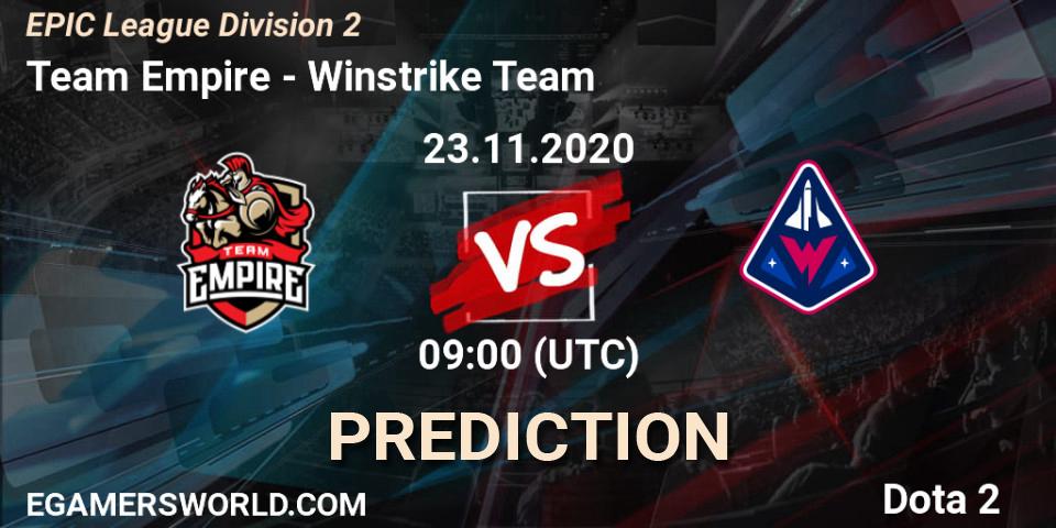 Prognose für das Spiel Team Empire VS Winstrike Team. 23.11.20. Dota 2 - EPIC League Division 2
