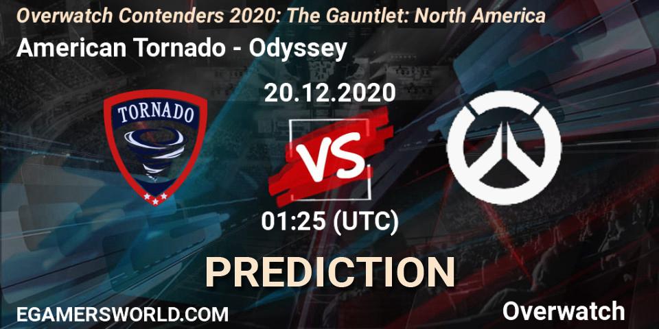Prognose für das Spiel American Tornado VS Odyssey. 20.12.2020 at 01:45. Overwatch - Overwatch Contenders 2020: The Gauntlet: North America