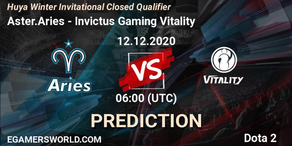 Prognose für das Spiel Aster.Aries VS Invictus Gaming Vitality. 12.12.20. Dota 2 - Huya Winter Invitational Closed Qualifier