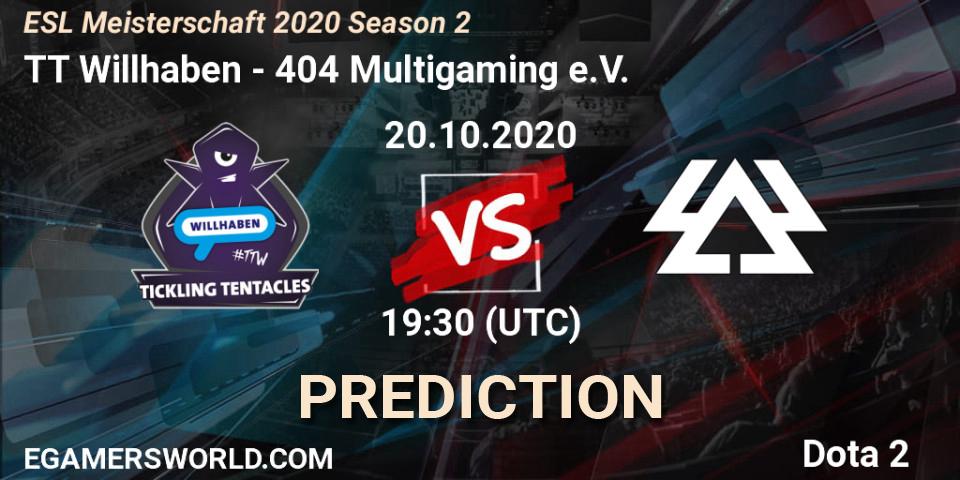 Prognose für das Spiel TT Willhaben VS 404 Multigaming e.V.. 20.10.2020 at 19:24. Dota 2 - ESL Meisterschaft 2020 Season 2