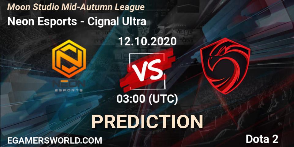 Prognose für das Spiel Neon Esports VS Cignal Ultra. 12.10.20. Dota 2 - Moon Studio Mid-Autumn League