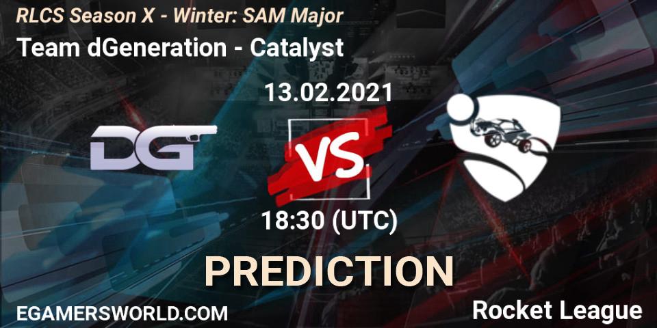 Prognose für das Spiel Team dGeneration VS Catalyst. 13.02.2021 at 18:30. Rocket League - RLCS Season X - Winter: SAM Major