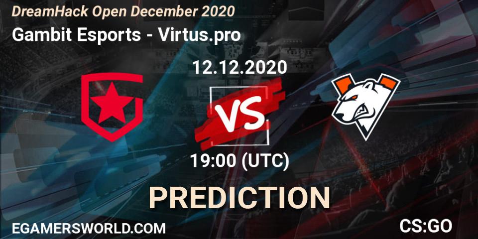 Prognose für das Spiel Gambit Esports VS Virtus.pro. 12.12.2020 at 18:40. Counter-Strike (CS2) - DreamHack Open December 2020