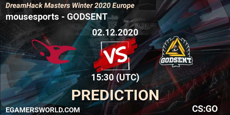 Prognose für das Spiel mousesports VS GODSENT. 02.12.20. CS2 (CS:GO) - DreamHack Masters Winter 2020 Europe