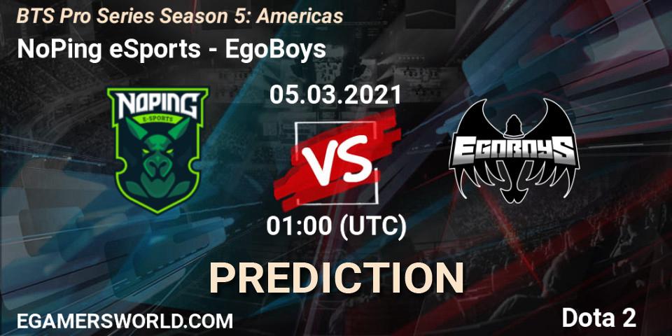 Prognose für das Spiel NoPing eSports VS EgoBoys. 05.03.21. Dota 2 - BTS Pro Series Season 5: Americas