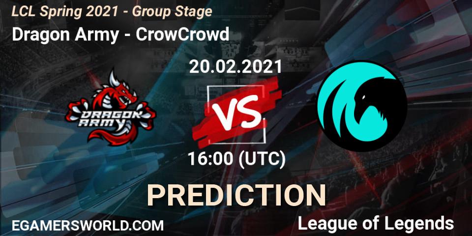 Prognose für das Spiel Dragon Army VS CrowCrowd. 20.02.2021 at 16:00. LoL - LCL Spring 2021 - Group Stage