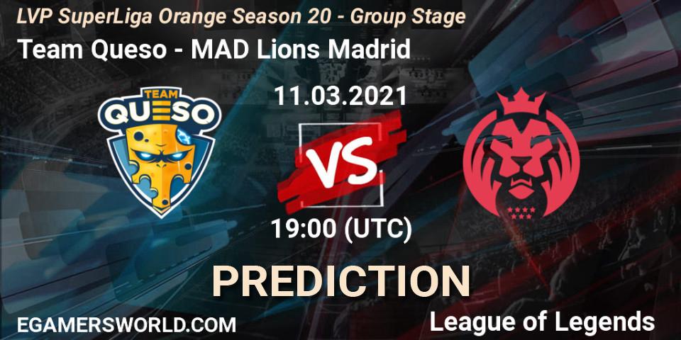 Prognose für das Spiel Team Queso VS MAD Lions Madrid. 11.03.2021 at 20:00. LoL - LVP SuperLiga Orange Season 20 - Group Stage