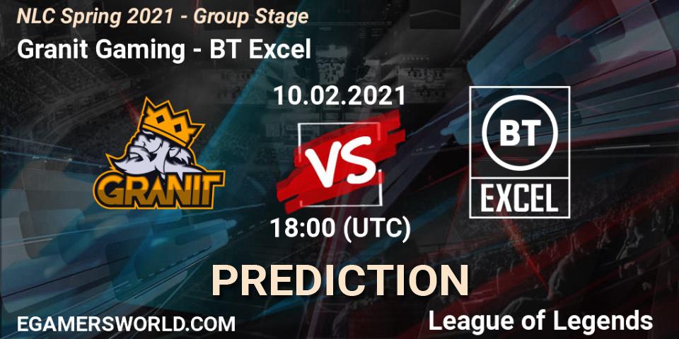 Prognose für das Spiel Granit Gaming VS BT Excel. 10.02.2021 at 18:00. LoL - NLC Spring 2021 - Group Stage
