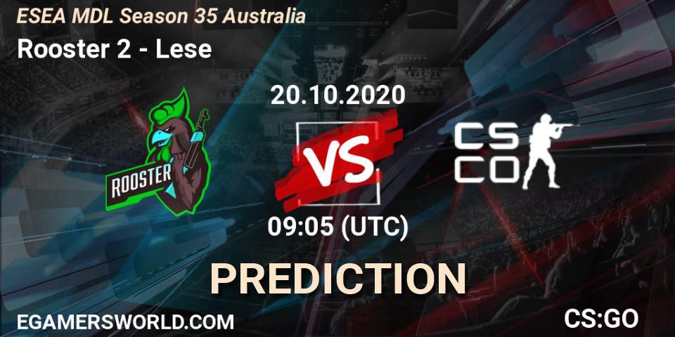Prognose für das Spiel Rooster 2 VS Lese. 22.10.2020 at 10:10. Counter-Strike (CS2) - ESEA MDL Season 35 Australia