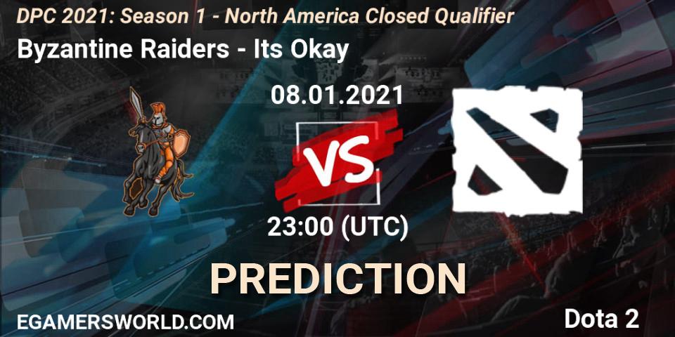 Prognose für das Spiel Byzantine Raiders VS Its Okay. 08.01.2021 at 22:59. Dota 2 - DPC 2021: Season 1 - North America Closed Qualifier