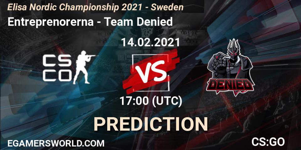 Prognose für das Spiel Entreprenorerna VS Team Denied. 14.02.21. CS2 (CS:GO) - Elisa Nordic Championship 2021 - Sweden