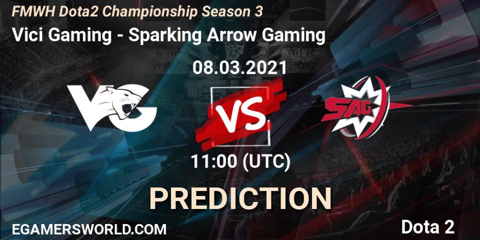 Prognose für das Spiel Vici Gaming VS Sparking Arrow Gaming. 02.03.2021 at 08:00. Dota 2 - FMWH Dota2 Championship Season 3