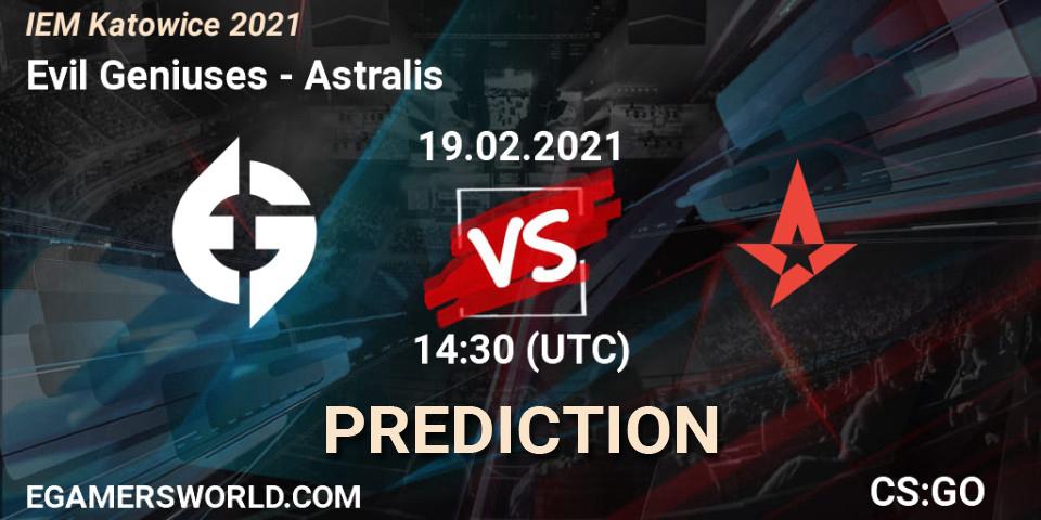 Prognose für das Spiel Evil Geniuses VS Astralis. 19.02.21. CS2 (CS:GO) - IEM Katowice 2021