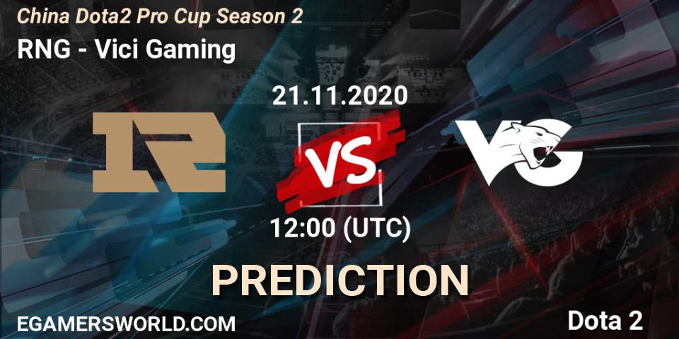 Prognose für das Spiel RNG VS Vici Gaming. 21.11.2020 at 11:45. Dota 2 - China Dota2 Pro Cup Season 2