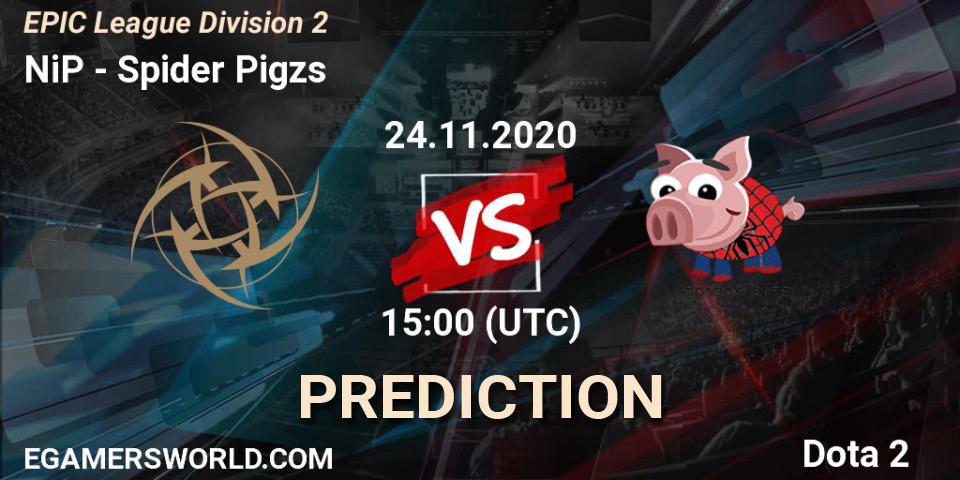 Prognose für das Spiel NiP VS Spider Pigzs. 24.11.20. Dota 2 - EPIC League Division 2