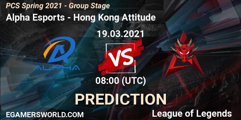 Prognose für das Spiel Alpha Esports VS Hong Kong Attitude. 19.03.21. LoL - PCS Spring 2021 - Group Stage