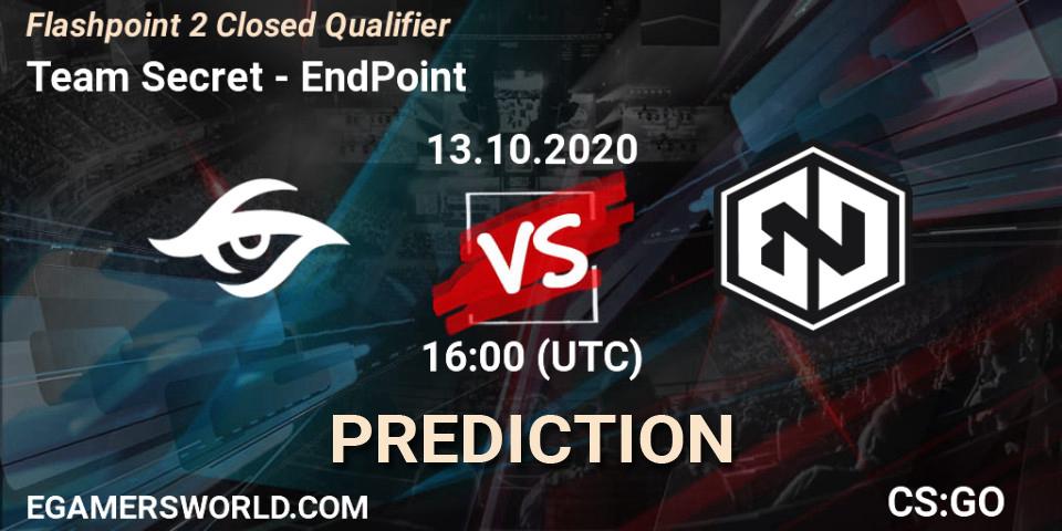 Prognose für das Spiel Team Secret VS EndPoint. 13.10.2020 at 15:00. Counter-Strike (CS2) - Flashpoint 2 Closed Qualifier