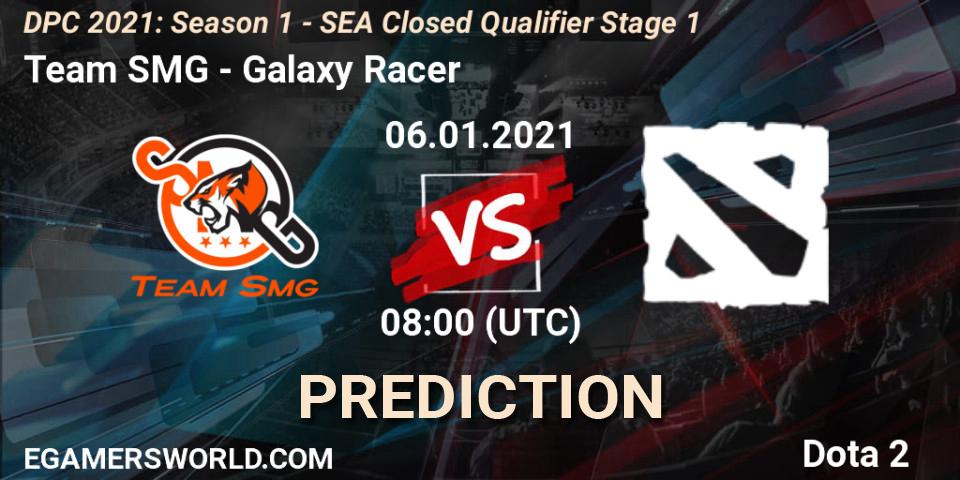 Prognose für das Spiel Team SMG VS Galaxy Racer. 06.01.2021 at 08:10. Dota 2 - DPC 2021: Season 1 - SEA Closed Qualifier Stage 1