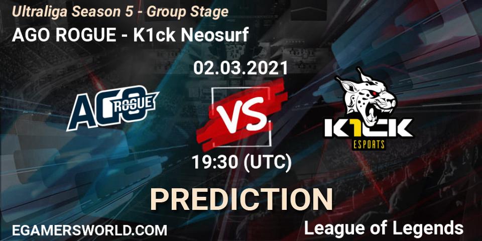 Prognose für das Spiel AGO ROGUE VS K1ck Neosurf. 02.03.2021 at 19:30. LoL - Ultraliga Season 5 - Group Stage