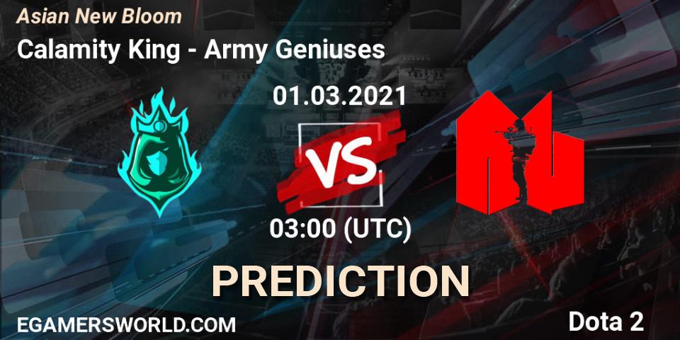 Prognose für das Spiel Calamity King VS Army Geniuses. 01.03.2021 at 03:13. Dota 2 - Asian New Bloom