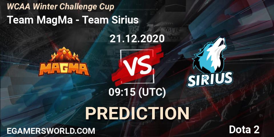 Prognose für das Spiel Team MagMa VS Team Sirius. 21.12.20. Dota 2 - WCAA Winter Challenge Cup