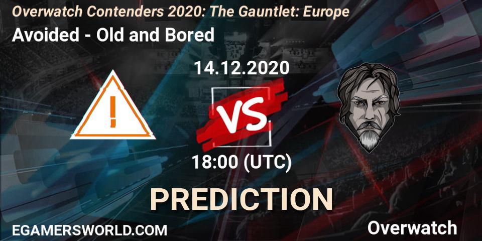 Prognose für das Spiel Avoided VS Old and Bored. 14.12.2020 at 18:00. Overwatch - Overwatch Contenders 2020: The Gauntlet: Europe