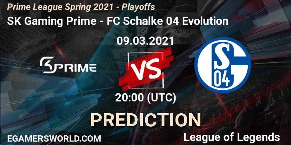 Prognose für das Spiel SK Gaming Prime VS FC Schalke 04 Evolution. 09.03.2021 at 20:00. LoL - Prime League Spring 2021 - Playoffs