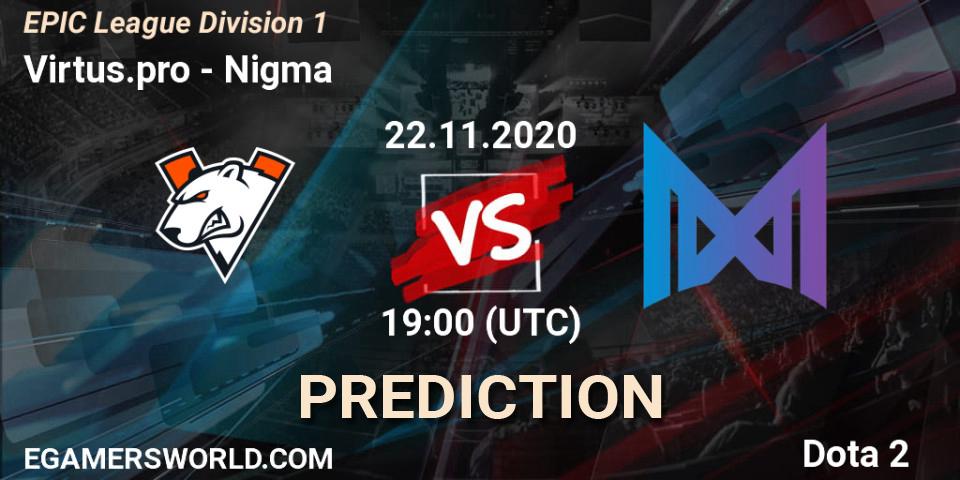 Prognose für das Spiel Virtus.pro VS Nigma. 22.11.2020 at 19:01. Dota 2 - EPIC League Division 1