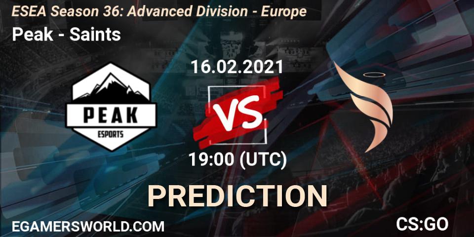 Prognose für das Spiel Peak VS Saints. 16.02.21. CS2 (CS:GO) - ESEA Season 36: Europe - Advanced Division