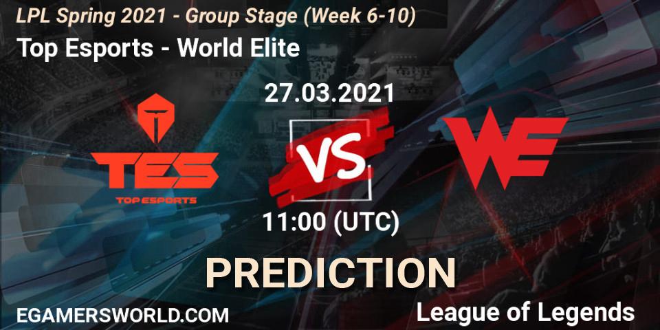 Prognose für das Spiel Top Esports VS World Elite. 27.03.2021 at 11:45. LoL - LPL Spring 2021 - Group Stage (Week 6-10)