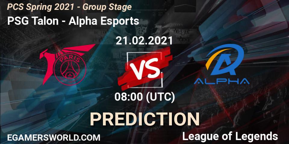 Prognose für das Spiel PSG Talon VS Alpha Esports. 21.02.2021 at 08:00. LoL - PCS Spring 2021 - Group Stage