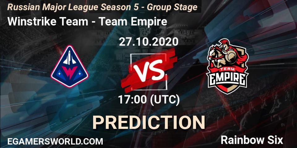Prognose für das Spiel Winstrike Team VS Team Empire. 27.10.2020 at 17:00. Rainbow Six - Russian Major League Season 5 - Group Stage