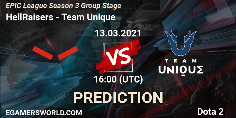 Prognose für das Spiel HellRaisers VS Team Unique. 13.03.2021 at 16:01. Dota 2 - EPIC League Season 3 Group Stage