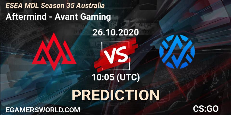 Prognose für das Spiel Aftermind VS Avant Gaming. 26.10.2020 at 10:05. Counter-Strike (CS2) - ESEA MDL Season 35 Australia