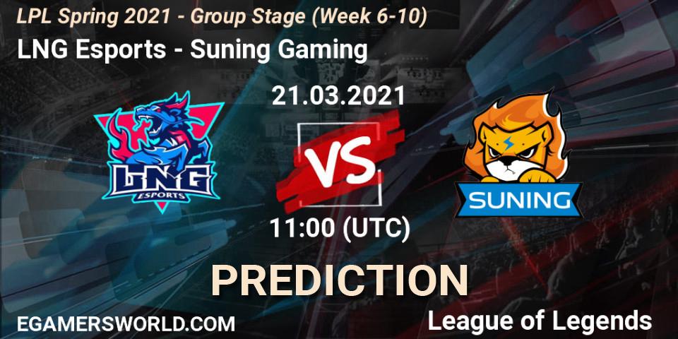 Prognose für das Spiel LNG Esports VS Suning Gaming. 21.03.21. LoL - LPL Spring 2021 - Group Stage (Week 6-10)