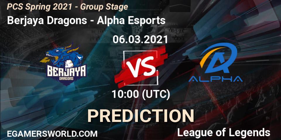 Prognose für das Spiel Berjaya Dragons VS Alpha Esports. 06.03.21. LoL - PCS Spring 2021 - Group Stage