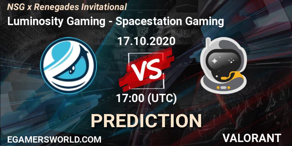 Prognose für das Spiel Luminosity Gaming VS Spacestation Gaming. 17.10.2020 at 17:00. VALORANT - NSG x Renegades Invitational