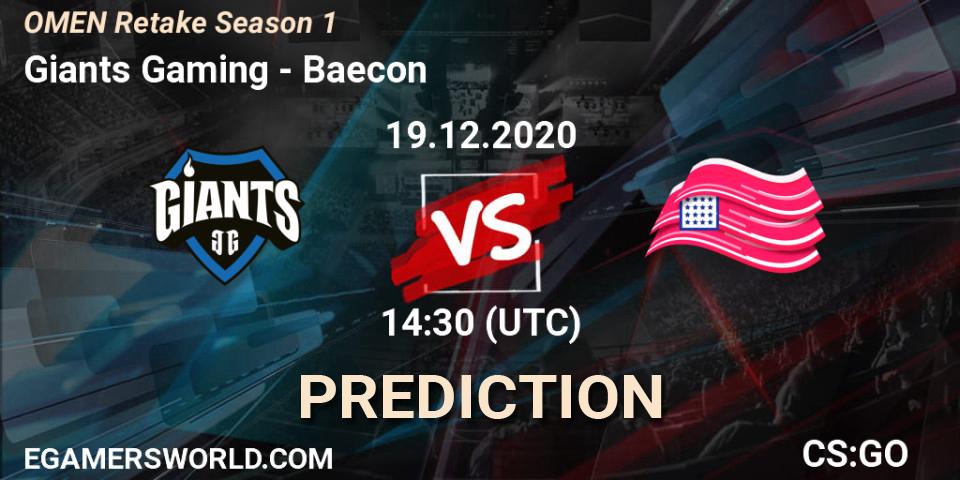 Prognose für das Spiel Giants Gaming VS Baecon. 19.12.20. CS2 (CS:GO) - OMEN Retake Season 1