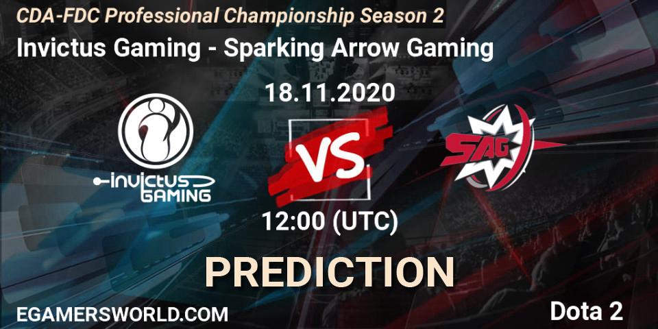 Prognose für das Spiel Invictus Gaming VS Sparking Arrow Gaming. 18.11.2020 at 11:11. Dota 2 - CDA-FDC Professional Championship Season 2