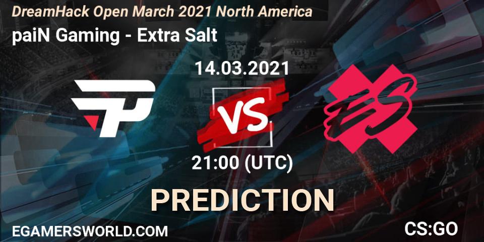 Prognose für das Spiel paiN Gaming VS Extra Salt. 14.03.2021 at 21:00. Counter-Strike (CS2) - DreamHack Open March 2021 North America