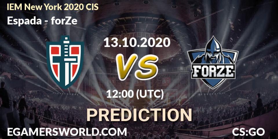 Prognose für das Spiel Espada VS forZe. 13.10.20. CS2 (CS:GO) - IEM New York 2020 CIS