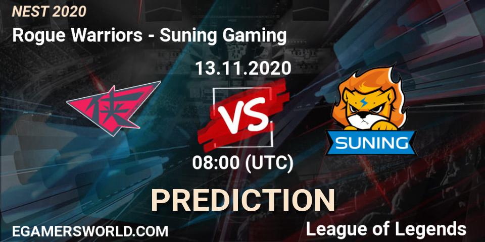 Prognose für das Spiel Rogue Warriors VS Suning Gaming. 13.11.20. LoL - NEST 2020