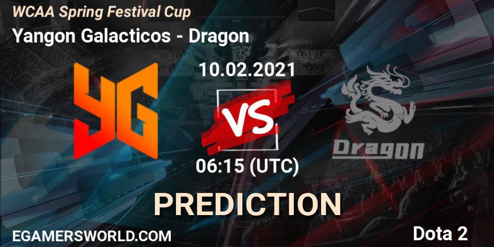 Prognose für das Spiel Yangon Galacticos VS Dragon. 10.02.2021 at 06:40. Dota 2 - WCAA Spring Festival Cup