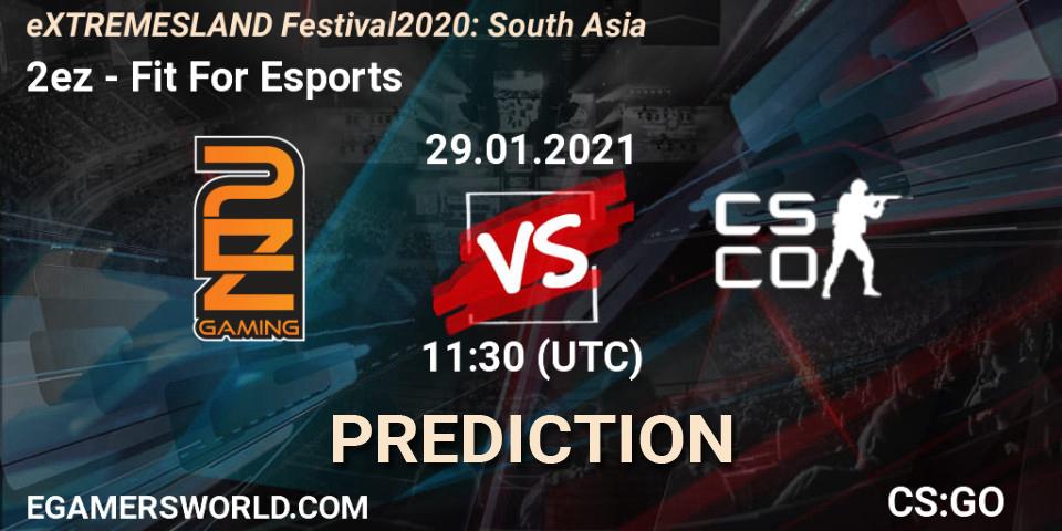 Prognose für das Spiel 2ez VS Fit For Esports. 29.01.2021 at 11:30. Counter-Strike (CS2) - eXTREMESLAND Festival 2020: South Asia